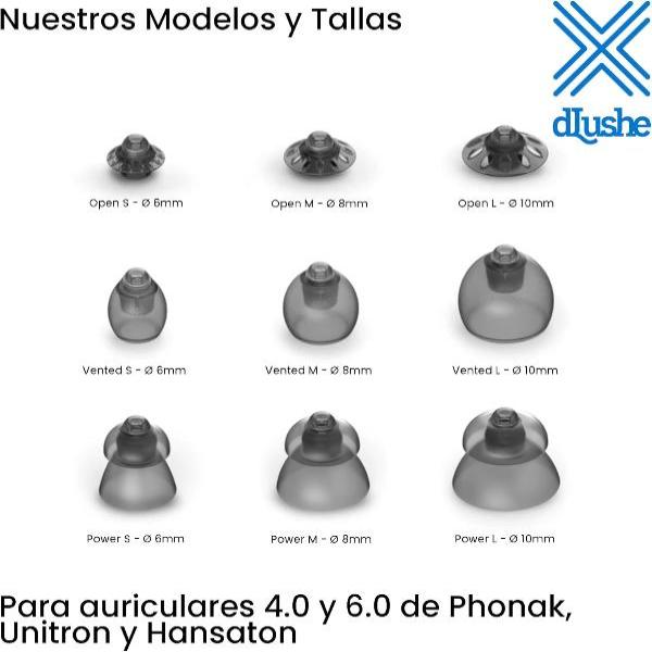 Cúpulas Dome 4.0 y 6.0 para audífonos Phonak, Unitron y Hansaton.